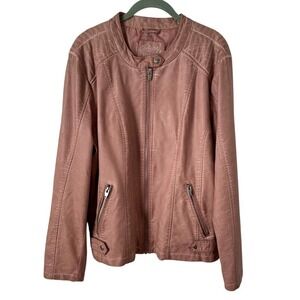 Sebby Collection Mauve Faux Leather Moto Jacket Stretch XXL Stretch Biker Grunge